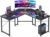 51 Inch L Shaped Gaming Desk with Monitor Stand, Computer Desk for Home Office, PC Corner Desk Table Sturdy Writing Workstation, Carbon Fiber Surface, Black