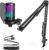 FIFINE Gaming PC USB Microphone, Podcast Condenser Mic with Boom Arm, Pop Filter, Mute Button for Streaming, Twitch, Online Chat, RGB Computer Mic for PC Gamer Youtuber-AmpliGame A6T