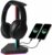 RGB Headphone Stand with 2 USB-C Charging Port and 1 USB Charging Port, Desk Gaming Headset Holder with 7 Light Modes and Non-Slip Rubber Base Suitable for All Earphone Accessories (Black)