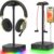 RGB Headphone Stand with USB Charging Port or Hub, Desk Gaming Headset Holder, Durable Hanger Rack Suitable for Desktop Table, Game,Earphone, PC, Gamer Accessories (Black)