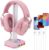 TuparGo Pink Headphone Stand RGB Lights Gaming Headset Holder with 3 USB Port for Charging or Connecting Headset Keyboard and Mouse,9 Modes Can be Toggles and Off,Aluminium Connecting Rod.